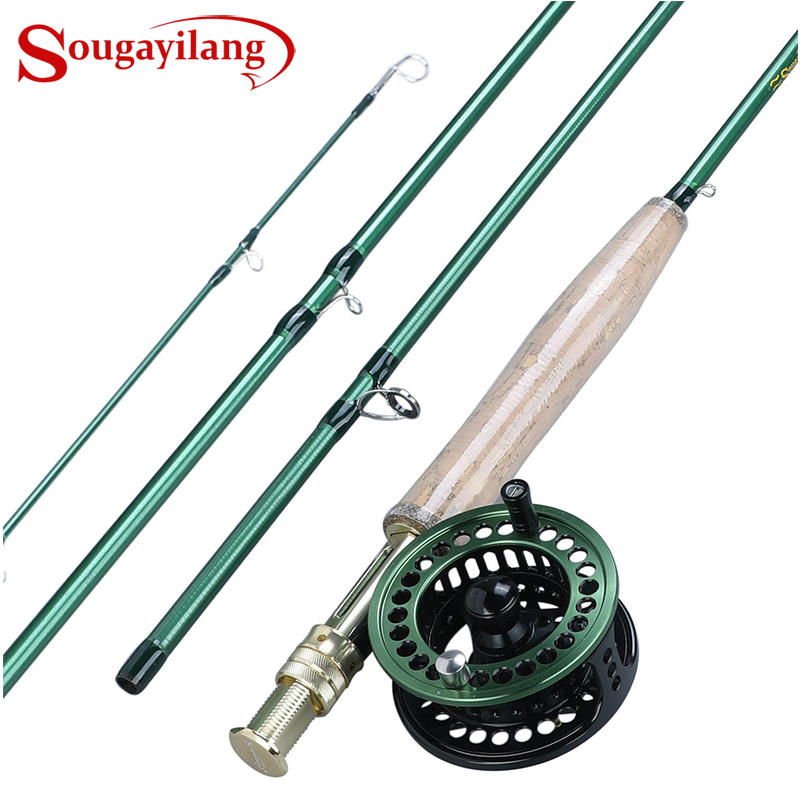 Sougayilang #5/6 Fly Fishing Rod Set and Carbon Fiber Ultralight Weight Fly Fishing Rod and Pesca Fly Reel Tackles