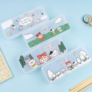 MINKYS Kawaii Lovely Girl Transparent Double Side Pencil Box Desktop Storage Box Pen Holder Pencilcase Gift School Stationery