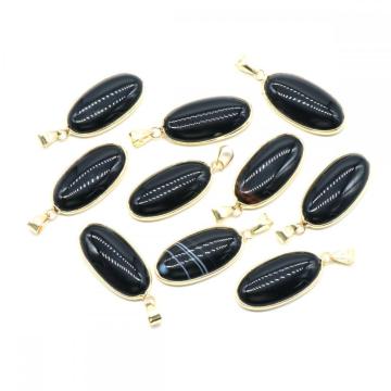 Oval Black Onyx Pendant for Making Jewelry Necklace 15x30MM