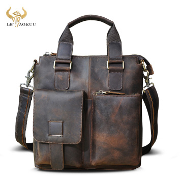 Men Crazy Horse Leather Design Vintage Business Briefcase Casual Laptop Travel Bag Tote Attache Messenger Bag Portfolio B259