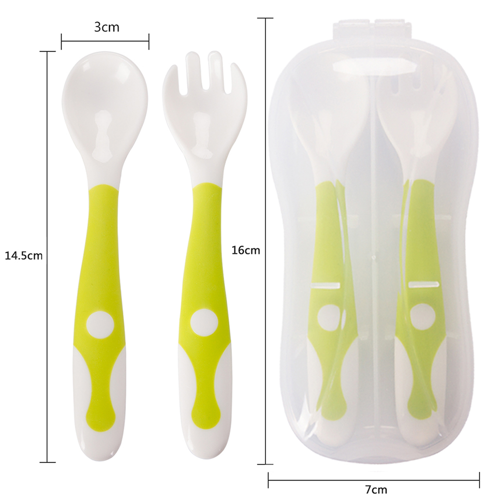 Qshare Baby Utensil Spoon Fork Set with Travel Safe Case Toddler Babies Children Feeding Training Spoon Easy Grip Heat-Resistant