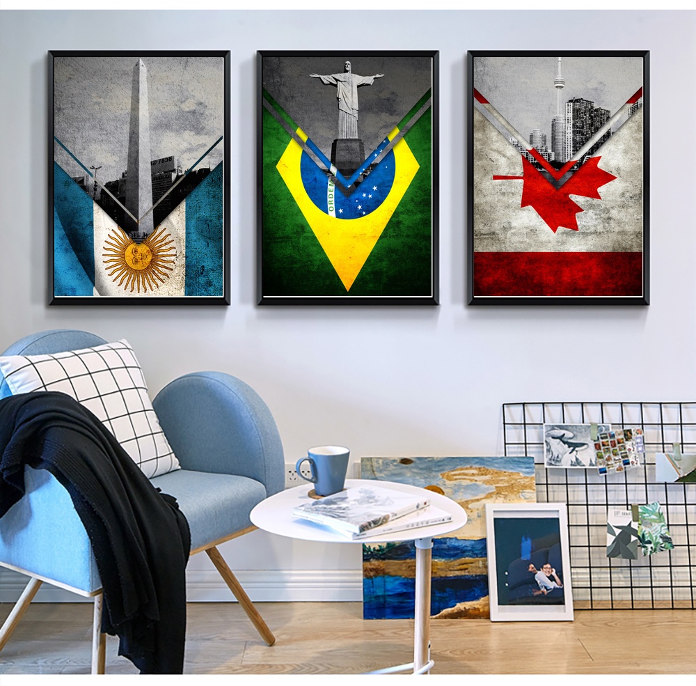 Flags Argentina Brazil Canada Spain England US Canvas Art Prints Painting Wall Picture for Children Living Room Decor