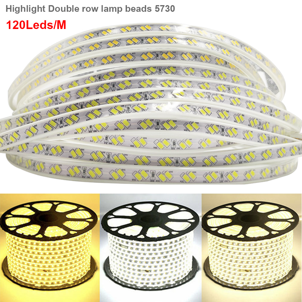 120LED/M LED Strip lights 5730 Flexible LED Light 220V Double row wick LED Rope Lights light bar Home decor