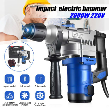 2000W 220V Heavy Impact Electric Hammer Concrete Breaker Electric Drill Industrial Power Tools Concrete Impact Drill Power Tools