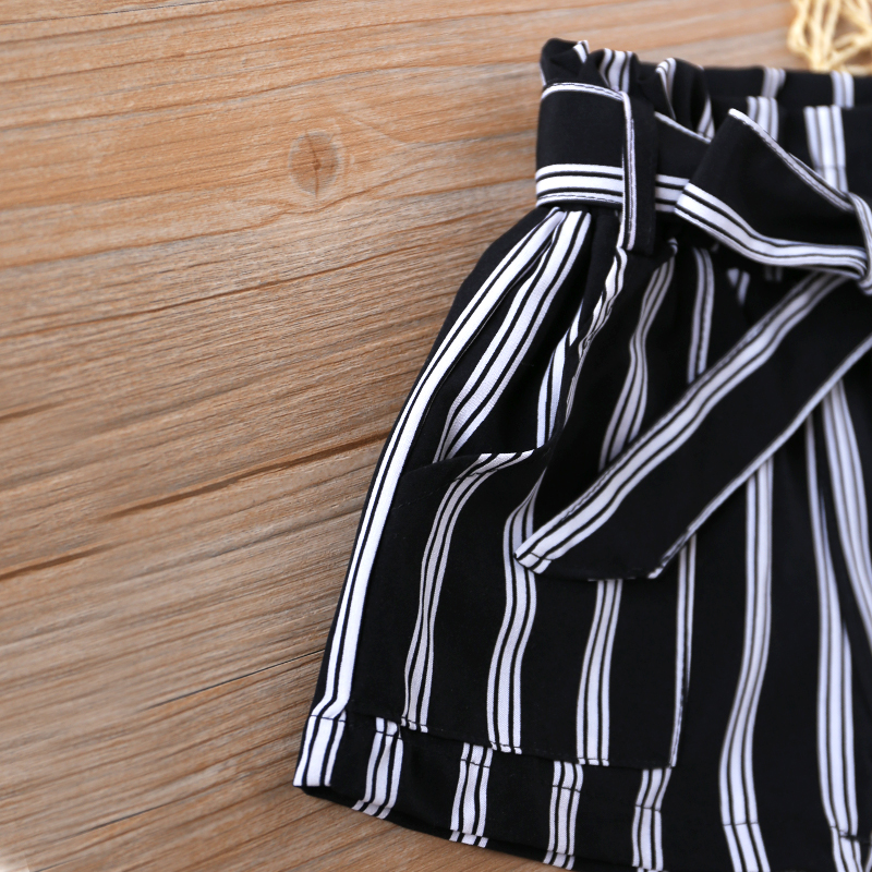 Humor Bear Girls Shorts Summer New Girls Short Pants Black And White Stripes+ Belt Baby Girl Pants Fashion Kids Girl Shorts