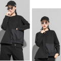 [EAM] Loose Fit Button Split With Fleece Sweatshirt New Round Neck Long Sleeve Women Big Size Fashion Spring Autumn 2021 1M808