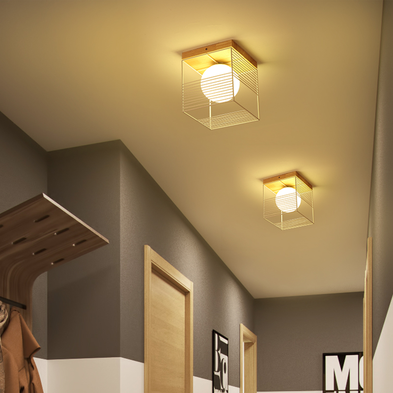 2019 New Nordic Indoor Wood Led Ceiling Light Fixture Luminaire Modern Iron Net Bedroom Corridor Hallway Mount Lamp Aisle Decor