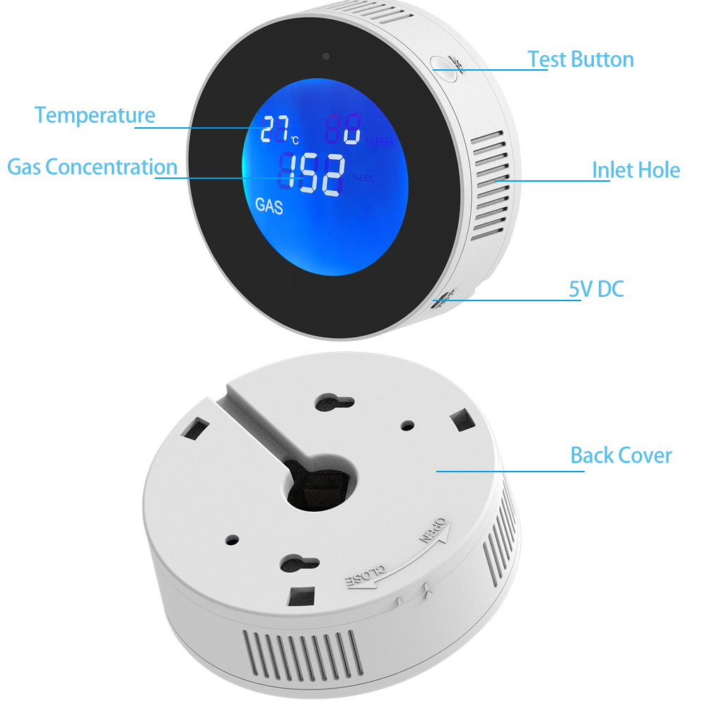 Marlboze Tuya WiFi Gas detector Smart Life Alarm Sensor Natural Gas Leak lcd Display Temperature Detector