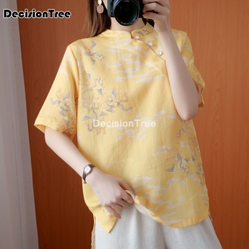 2021 traditional chinese clothing tops tang suit for women flower print hanfu blouse shirt chinese style shirt woman blouse