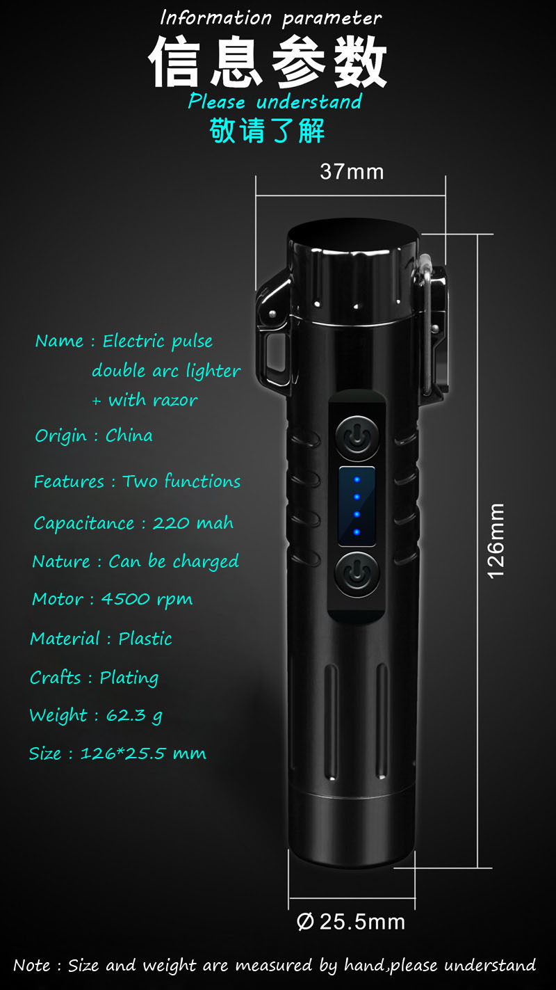 Electric pulse charging lighter environmental protection electronic cigarette lighter multi-function lighter with razor