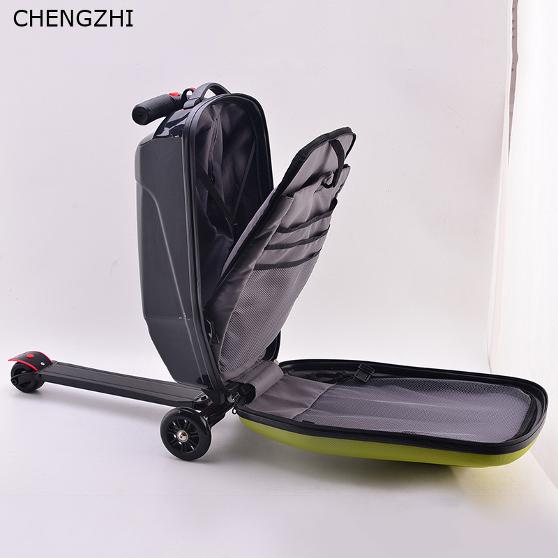 CHENGZHI 20"inch lazy carry on scooter luggage aluminum alloy trolley case adults travel luggage for travelling