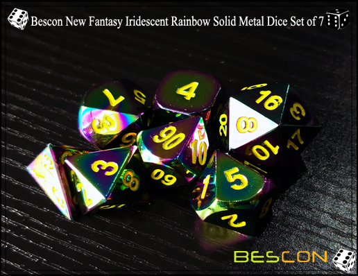 Bescon New Fantasy Iridescent Rainbow Solid Metal Dice Set of 7-4