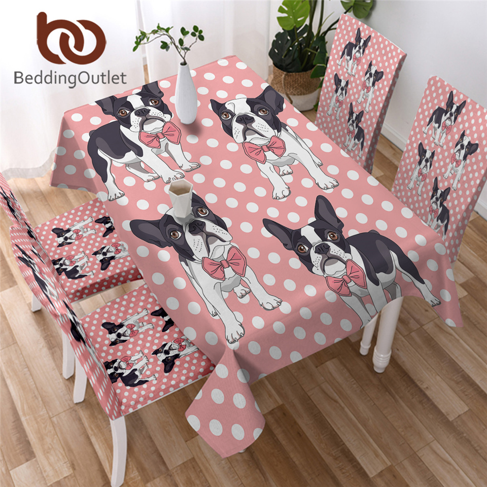 BeddingOutlet Bulldog Kitchen Tablecloth Cartoon Pet Dog Polyester Table Cloth Dachshund Table Cover With Chair Covers Fashion