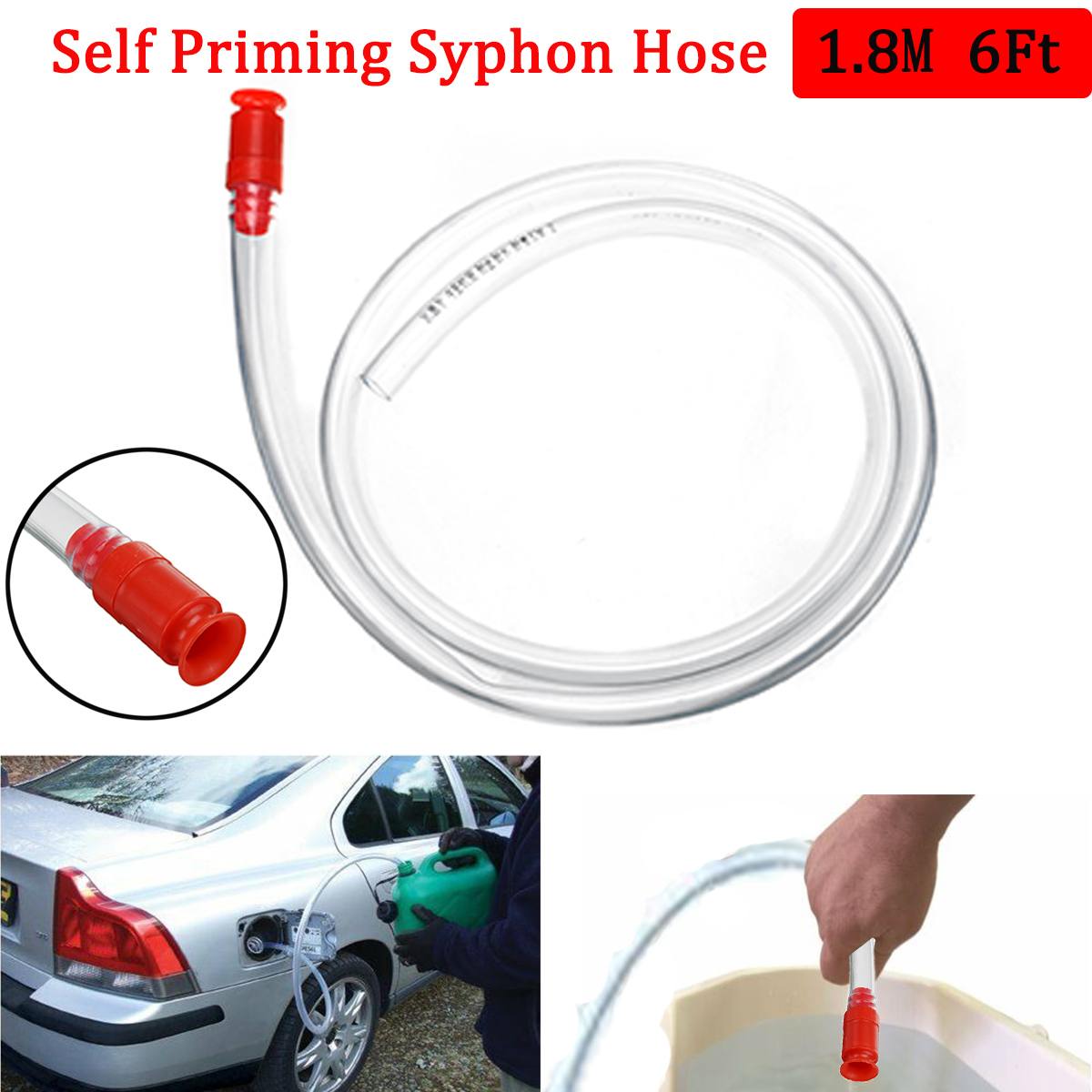 Syphon Water Gasoline Hose 6Ft Car Fuel Gas Self Priming PVC Safety Pump Gasoline Fuel Water Shaker Siphon Self Priming Hose