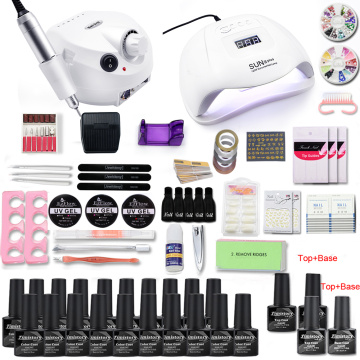 Nail Set 35000RPM Nail Drill Machine 120W UV LED Lamp For Manicure Set 20 Gel Nail Polish 2Top and 2 Base Nail tool Set Kit