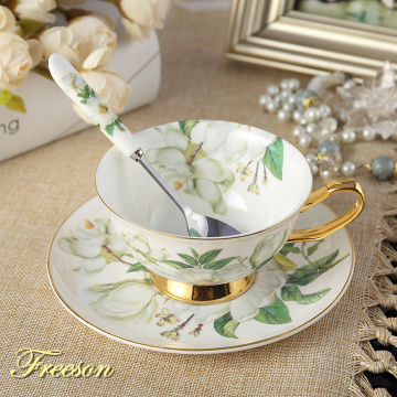 Elegant Bone China Tea Cup Saucer Spoon Set 200ml Pastoral Porcelain Coffee Cup Teatime Ceramic Teacup Cafe Espresso Cup