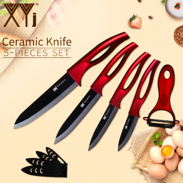 XYj 5pcs Ceramic Kitchen Knife Set Hollow Plastic Handle Sharp Blade Knife Fish Meat Cooking Tool Accessory Kitchen Gadget