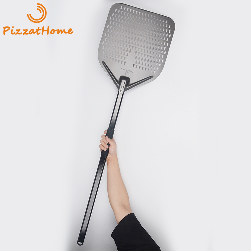 PizzAtHome Long Handle 12/14 inch Perforated Pizza Peel Removable Pizza Shovel Aluminum Non-Slip Handle Pizza Peels Pizza Tool