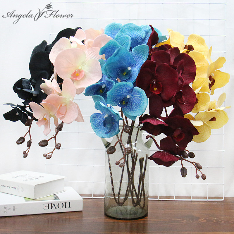 8 Heads Big Orchid Artificial Flower Branch Phalaenopsis Butterfly Black Burgundy Colorful Wedding Home Decor Potted Wholesalers