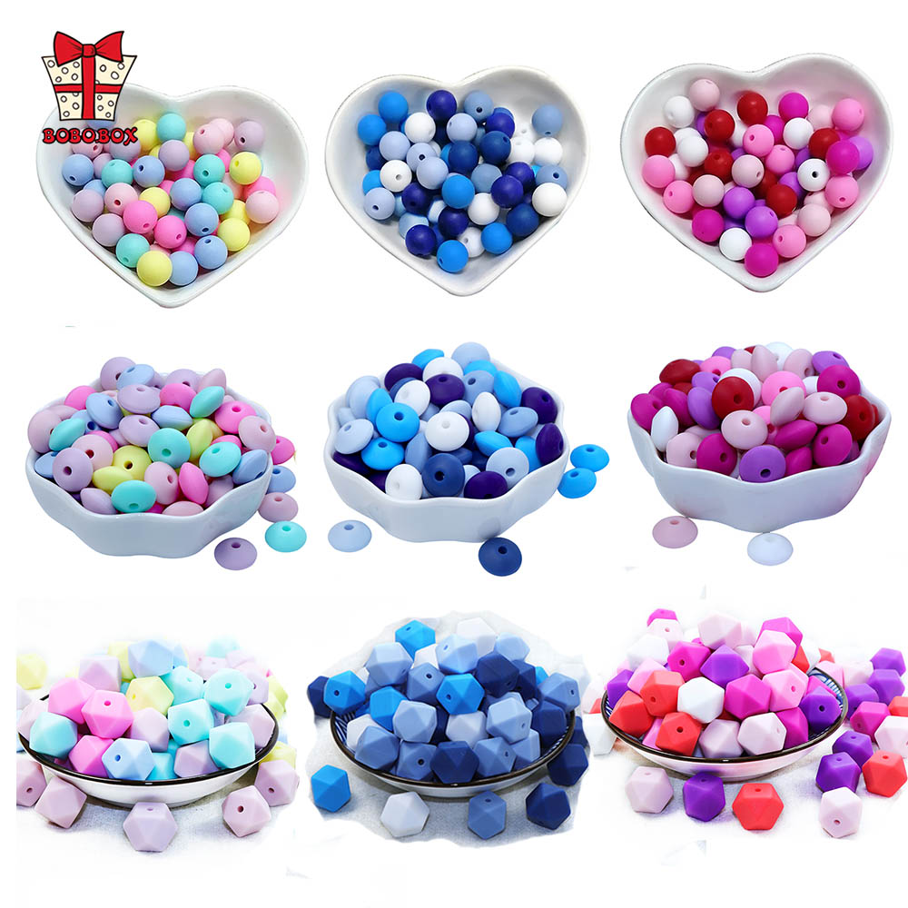 BOBO.BOX 300pcs 9/12/14 Silicone Beads Round Teether Eco-friendly BPA Free Lentils Beads Food Grade Silicone Hexagon Beads Toys