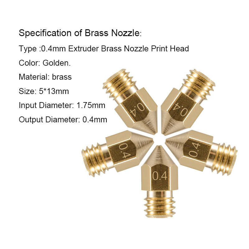 5pcs 30mm Throat PTFE Pipe Throat Tube 5pcs 0.4mm Nozzl Extruder Brass Nozzle Print Head for MK8 Makerbot Anet A8 3D Printer