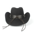 Women Men Wool Sombrero Hombre Hollow Western Cowboy Hat Roll-up Brim Gentleman Outblack Felt Fedora Jazz Cap