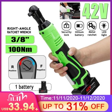 Efficient 42V Electric Wrench Angle Drill Screwdriver 3/8 Cordless Ratchet Wrench Scaffolding 100NM With 1/2 Lithium-Ion Battery