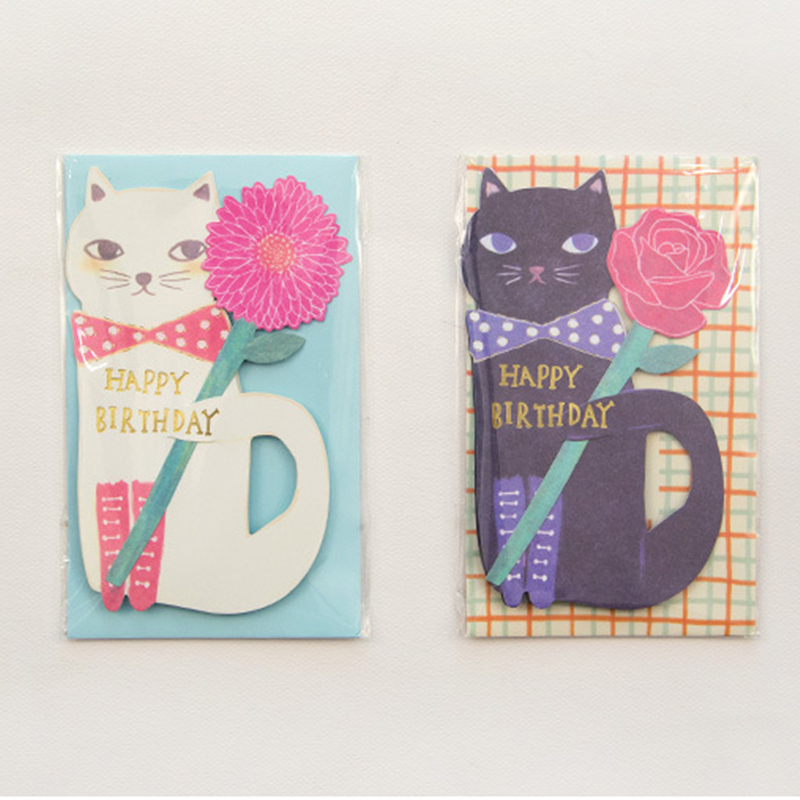 2pcs/lot Cute Cat Postcards Set Greeting Cards For Birthday Party Folded Greeting Card Gift Stationery School Office Supplies