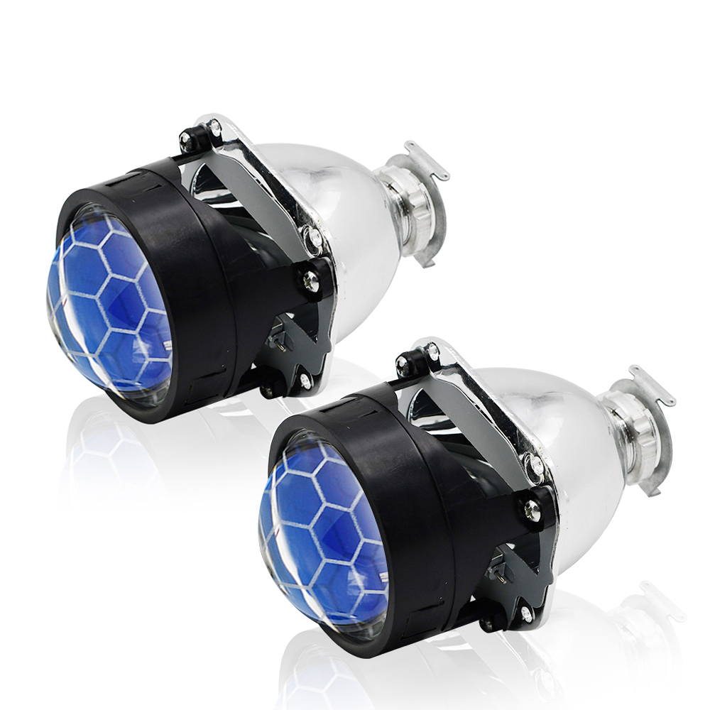 2.5inch Honeycomb Bi xenon hid Projector lens led day running white angel eyes H1 H4 H7 retrofit car assembly kit DRL