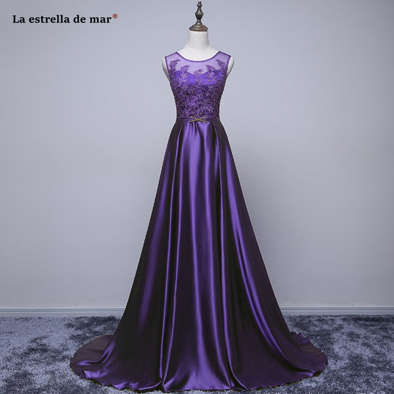 Vestido madrinha longo2021 new Scoop neck lace satin A Line purple royal blue blush bridesmaid dresses long wedding party dress