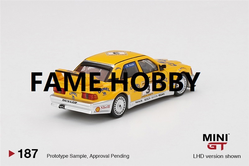 in stock MINI GT 1:64 190E 2.5-16 Evolution II #3 Camel 1990 Yellow Page 200 Invitational Kyalami LHD Diecast Model Car
