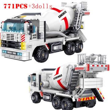 Concrete Mixer Car Building Blocks Technic Engineering Truck City Construction Bricks Educational Toys For Children Boy Gifts