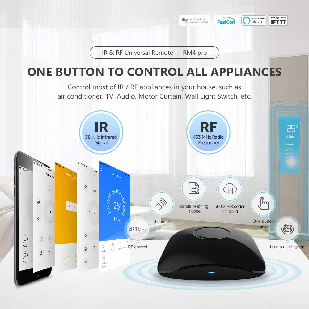 2021 New Version Broadlink RM4 Pro Smart Home Automation Intelligent Universal WIFI+IR+RF switch Remote Controller Work Alexa