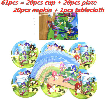 Sonic the Hedgehog Theme Kids Birthday Party Decorations Disposable Tableware Paper Cup Plate Napkin Tablecloth Party Supplies