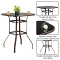 [US Warehouse]Wrought Iron Glass High Bar Table Patio Bar Table Brown (Bar supplies)