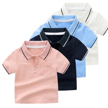 Baby Boy Summer Clothes Short Sleeve Solid Color Gentleman Tee Tops Kid Boys Cotton Turn-Down Collar Pocket Polo Shirt Handsome