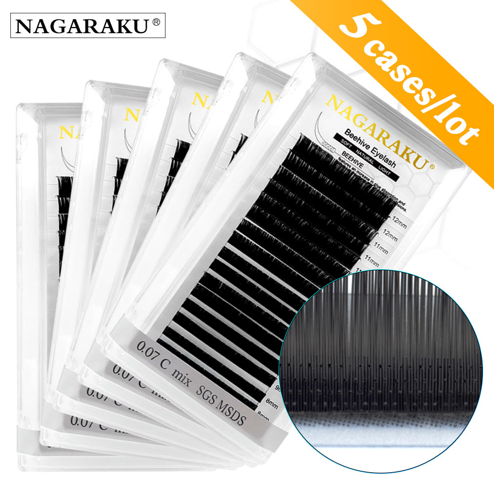 NAGARAKU 5 Cases Lot Laser Beehive Eyelash Longer Lasting Individual Eyelash Makeup Maquiagem Super High Quality Synthetic Mink