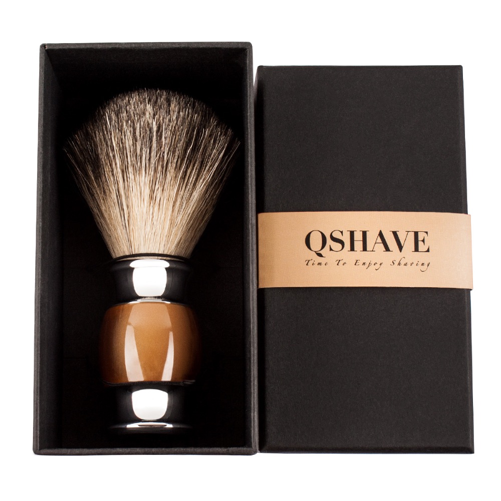 Qshave Man Pure Badger Hair Shaving Brush 100% Original for Double Edge Safety Classic Safety Razor agate Imitation 12.8 x 5.6cm