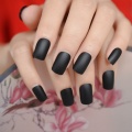 Black False Nail Solid Matte Finish Faux Nails Medium Square Plastic Artificial Fingernails with Adhesive Tabs 24Ct