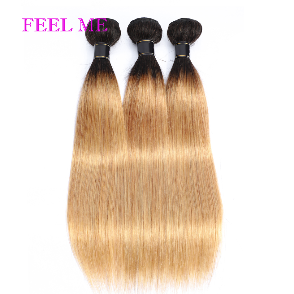 FEEL ME Ombre Straight Hair Bundles Pre-colored Two Tone Peruvian Human Hair Bundles 1b/27 1b/30 1b/99j Non-remy Hair Extensions