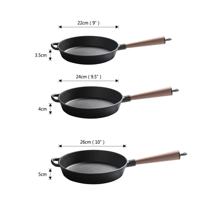 Upspirit Non-Stick Skillet Long Handle Cast Iron Frying Pan Grill Pan 22cm/24cm/26cm Pealla Pans Fried Steak Gas Cooker Use