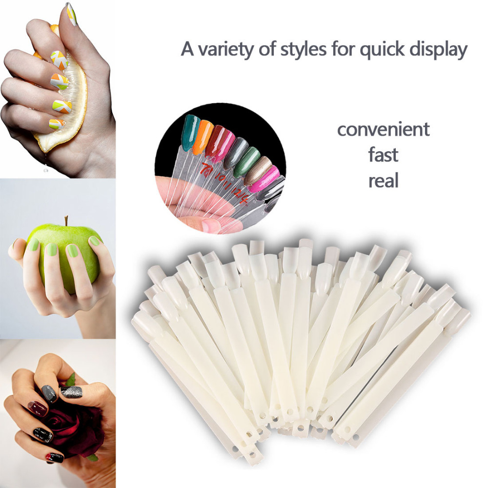 Best 50pcs Nail Polish UV Gel Display False Tips Fan Shaped with Loop Fake Nail Art Color Stickers Foldable Salon Practice Tool