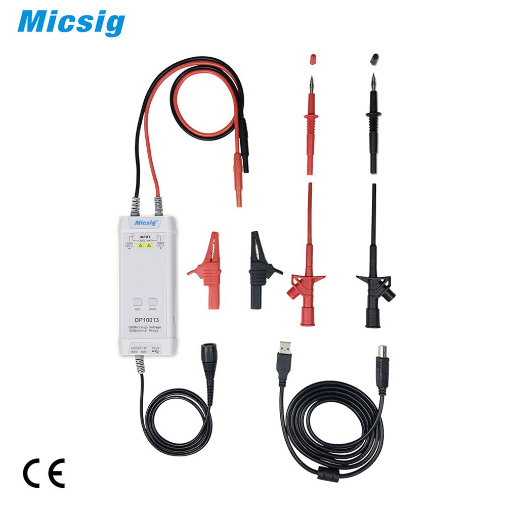 Micsig Oscilloscope 1300V 100MHz High Voltage Differential Probe Kit 3.5ns Rise Time 50X/500X Attenuation Rate DP10013