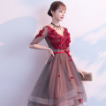 DongCMY New 2020 Flower Bridesmaid Dresses Burgundy Color V-Neck Elegant Pear Party Bride Dress