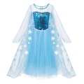 Elsa Maxi Dress for Kid with Snowflake Cloak Long Sleeve Sequined Elza Princess Party Wear Fancy Girl Birthday Carnival Clothing