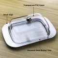 Butter Dish Box Container Bread Storage Tray With See-through Lid Stainless Steel Cheese Containe