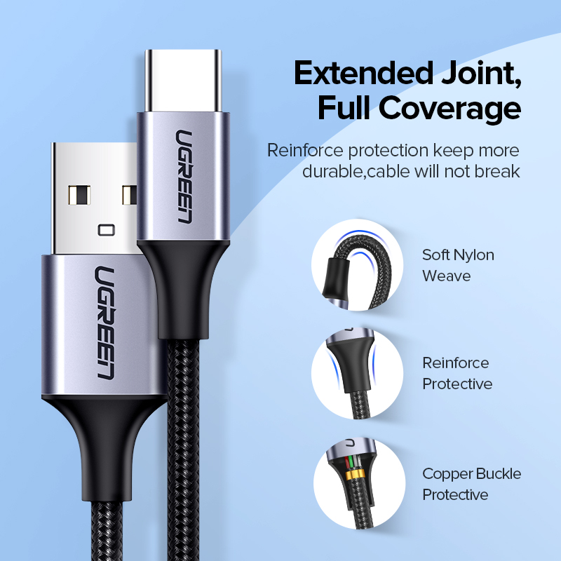 Ugreen USB Type C Cable for Samsung S10 S9 3A Fast USB Charging Type-C Charger Data Cable for Redmi note 8 pro USB-C Cabo Wire