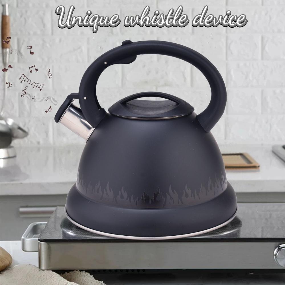 Black Flame Pattern Stainless Steel Whistling Water Kettle