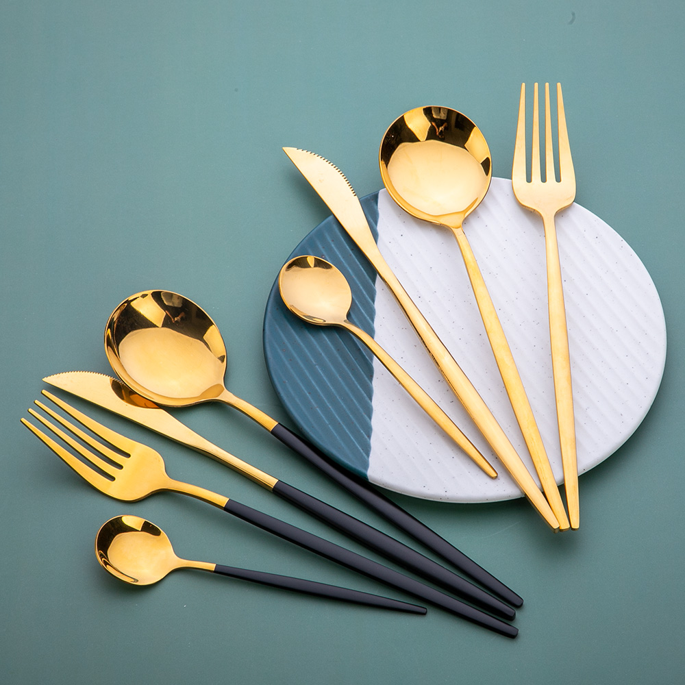 Gold Cutlery Set 24 Piece Tableware Sets Of Dishes Knifes Spoons Forks Set Stainless Steel Cutlery Dinnerware Set Spoon Settings