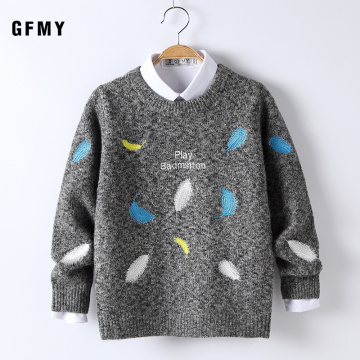 GFMY 2019 Autumn Winter Fashion Embroidered Colored Feather O-Collar Boys Sweaters 5T-14T Warm Wool Children's Clothing